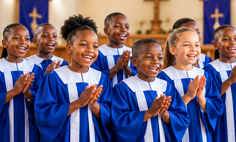 Children wearing coordinated church choir uniforms